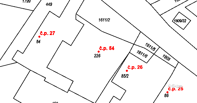 Bolehošťská Lhota 54, Bolehošť na parcele st. 226 v KÚ Bolehošť, Katastrální mapa