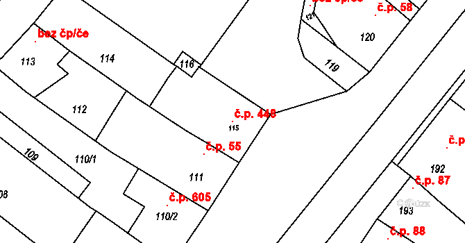 Sudoměřice 448 na parcele st. 115 v KÚ Sudoměřice, Katastrální mapa