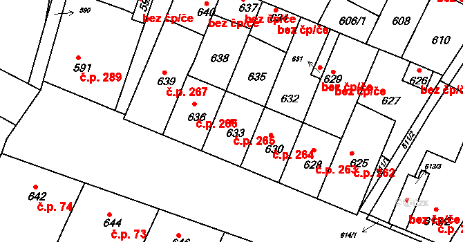 Sedlec 265 na parcele st. 633 v KÚ Sedlec u Mikulova, Katastrální mapa