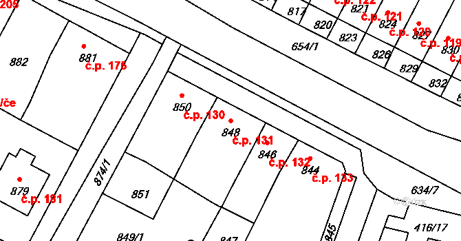 Rychlov 131, Bystřice pod Hostýnem na parcele st. 848 v KÚ Rychlov u Bystřice pod Hostýnem, Katastrální mapa
