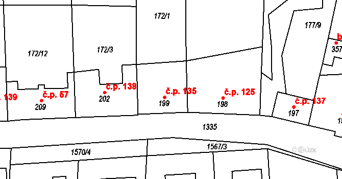 Malé Hradisko 135 na parcele st. 199 v KÚ Malé Hradisko, Katastrální mapa