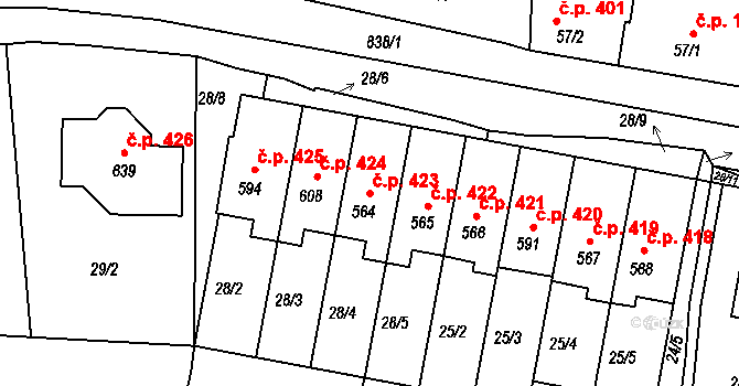 Olšany u Prostějova 423 na parcele st. 564 v KÚ Olšany u Prostějova, Katastrální mapa