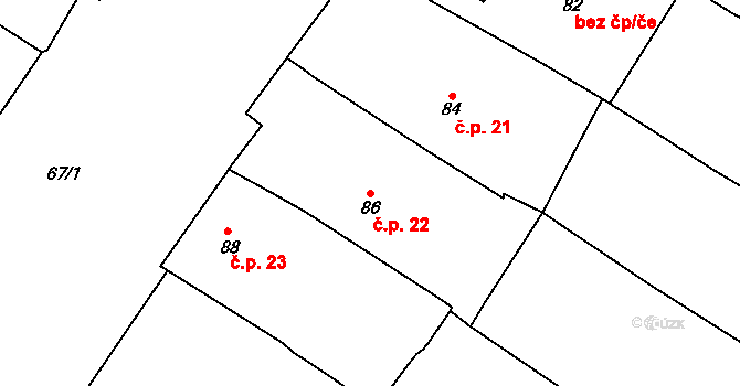 Derflice 22, Znojmo na parcele st. 86 v KÚ Derflice, Katastrální mapa