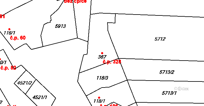 Hrušovany nad Jevišovkou 328 na parcele st. 367 v KÚ Hrušovany nad Jevišovkou, Katastrální mapa