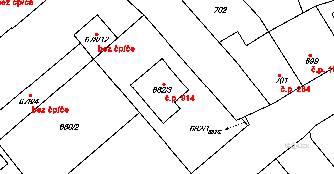 Žižkov 914, Kutná Hora na parcele st. 682/3 v KÚ Kutná Hora, Katastrální mapa