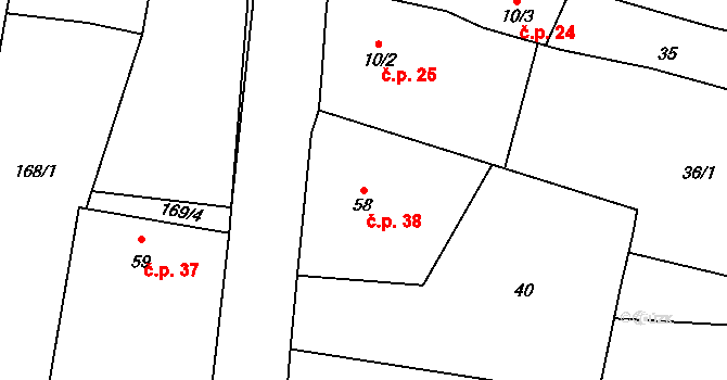 Lipanovice 38, Záboří na parcele st. 58 v KÚ Lipanovice, Katastrální mapa