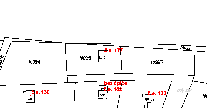 Olešnice v Orlických horách 177 na parcele st. 684 v KÚ Olešnice v Orlických horách, Katastrální mapa