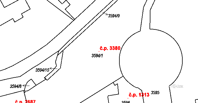 Smíchov 3380, Praha na parcele st. 3594/1 v KÚ Smíchov, Katastrální mapa