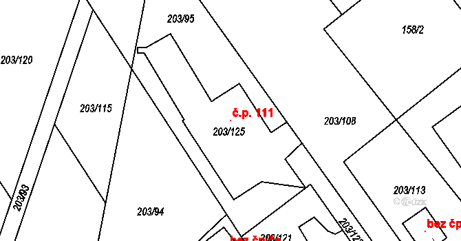 Heroltice 111, Jihlava na parcele st. 203/125 v KÚ Heroltice u Jihlavy, Katastrální mapa