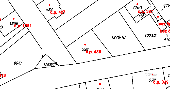 Říčany 485 na parcele st. 524 v KÚ Říčany u Prahy, Katastrální mapa