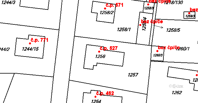 Doksy 527 na parcele st. 1256 v KÚ Doksy u Máchova jezera, Katastrální mapa