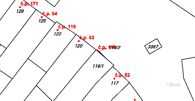 Kuželov 118 na parcele st. 119/1 v KÚ Kuželov, Katastrální mapa