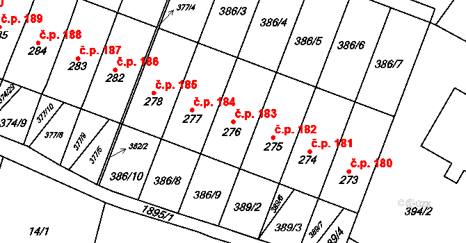 Strážovice 183 na parcele st. 276 v KÚ Strážovice, Katastrální mapa