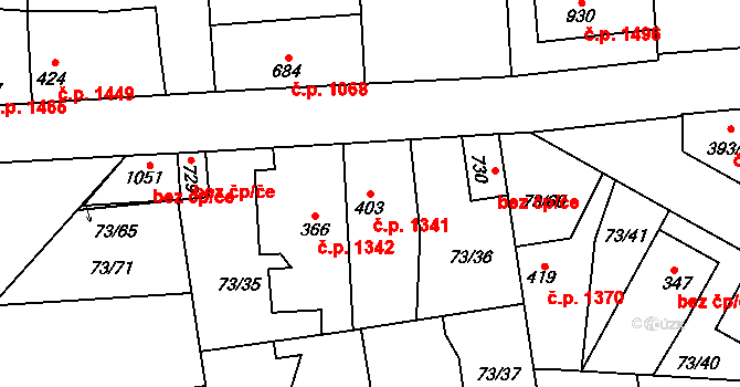 Švermov 1341, Kladno na parcele st. 403 v KÚ Hnidousy, Katastrální mapa