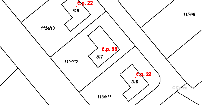 Křiváček 25, Řehenice na parcele st. 317 v KÚ Malešín, Katastrální mapa