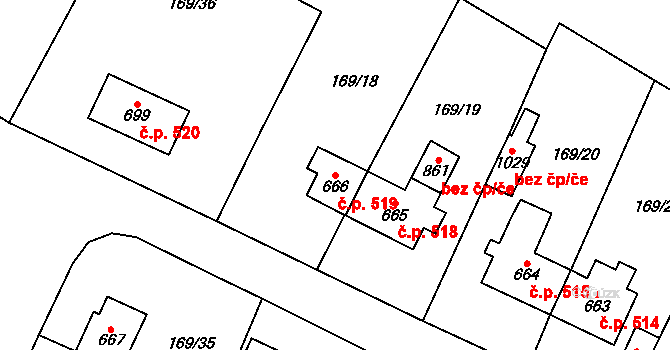 Košťany 519 na parcele st. 666 v KÚ Košťany, Katastrální mapa