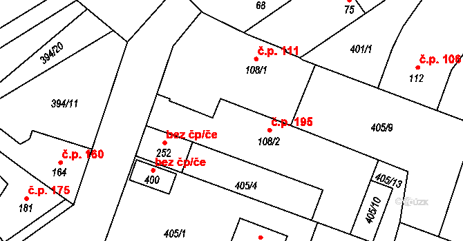 Chodouň 195 na parcele st. 108/2 v KÚ Chodouň, Katastrální mapa
