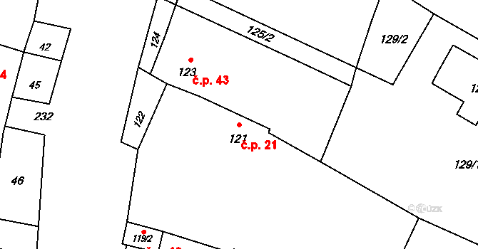 Lazce 21, Troubelice na parcele st. 121 v KÚ Lazce u Troubelic, Katastrální mapa