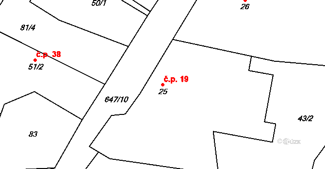 Chomutice 19 na parcele st. 25 v KÚ Chomutice, Katastrální mapa