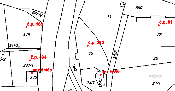 Volfartice 222 na parcele st. 12 v KÚ Volfartice, Katastrální mapa