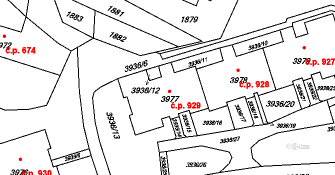 Lutyně 929, Orlová na parcele st. 3977 v KÚ Horní Lutyně, Katastrální mapa