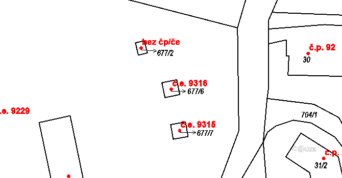 Skorotice 9316, Ústí nad Labem na parcele st. 677/6 v KÚ Skorotice u Ústí nad Labem, Katastrální mapa