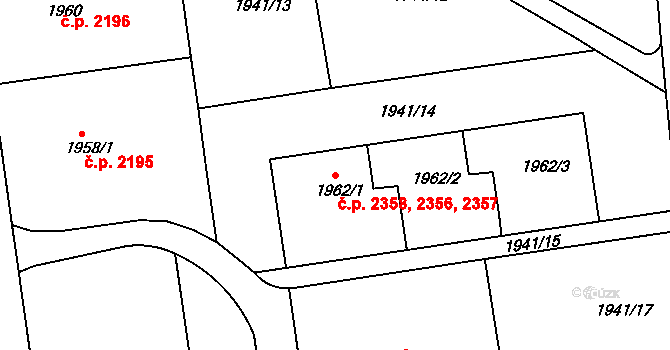 Ústí nad Labem-centrum 2356,2357,2358, Ústí nad Labem na parcele st. 1962/1 v KÚ Ústí nad Labem, Katastrální mapa