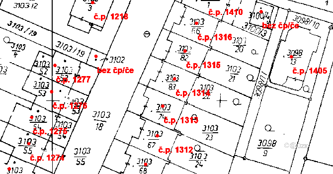 Poděbrady III 1314, Poděbrady na parcele st. 3103/83 v KÚ Poděbrady, Katastrální mapa