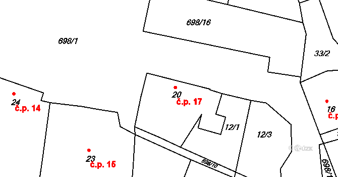 Rašovice 17, Klášterec nad Ohří na parcele st. 20 v KÚ Rašovice u Klášterce nad Ohří, Katastrální mapa