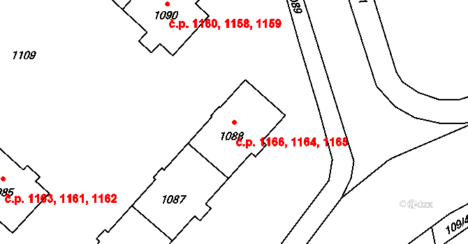 Kadaň 1164,1165,1166 na parcele st. 1088 v KÚ Kadaň, Katastrální mapa