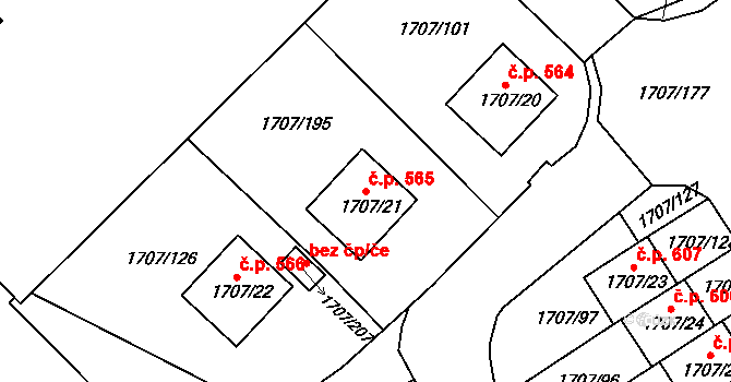 Miřetice u Klášterce nad Ohří 565, Klášterec nad Ohří na parcele st. 1707/21 v KÚ Miřetice u Klášterce nad Ohří, Katastrální mapa