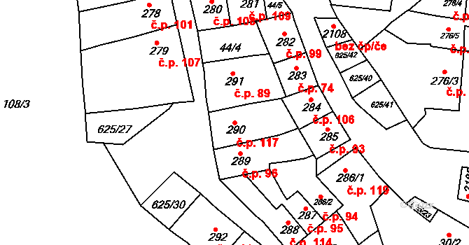 Podklášteří 117, Třebíč na parcele st. 290 v KÚ Podklášteří, Katastrální mapa