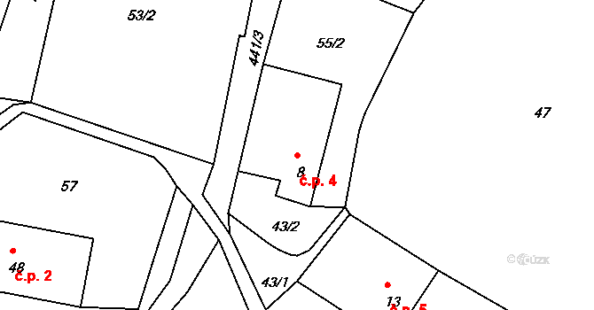 Kornice 4, Litomyšl na parcele st. 8 v KÚ Kornice, Katastrální mapa