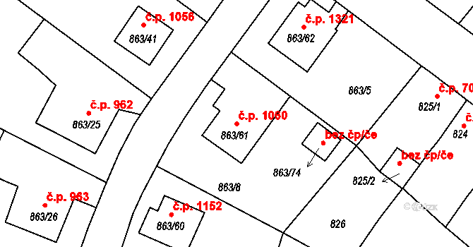 Pelhřimov 1060 na parcele st. 863/61 v KÚ Pelhřimov, Katastrální mapa