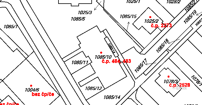 Frýdek 483,484, Frýdek-Místek na parcele st. 1085/10 v KÚ Frýdek, Katastrální mapa