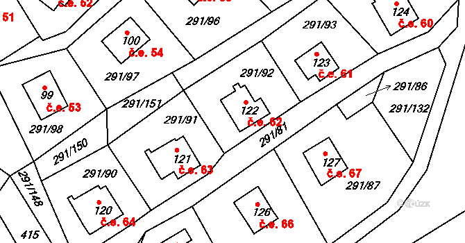 Cetnov 62, Cheb na parcele st. 122 v KÚ Cetnov, Katastrální mapa