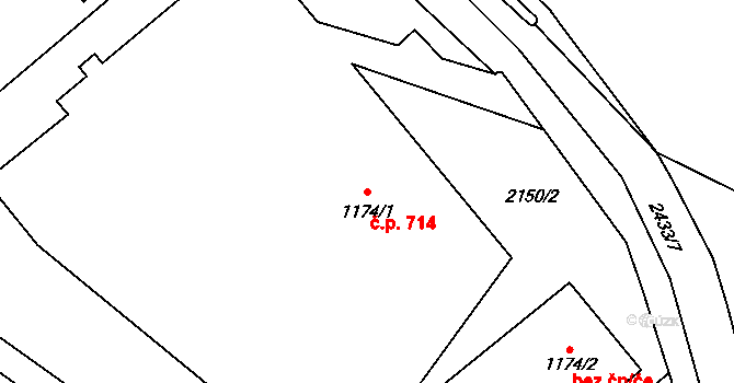 Cheb 714 na parcele st. 1174/1 v KÚ Cheb, Katastrální mapa