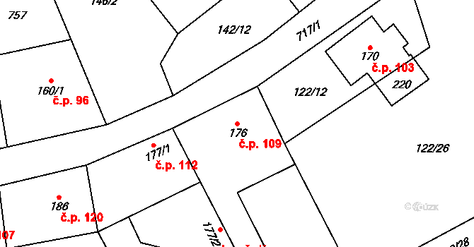 Obora 109, Šindelová na parcele st. 176 v KÚ Obora u Šindelové, Katastrální mapa