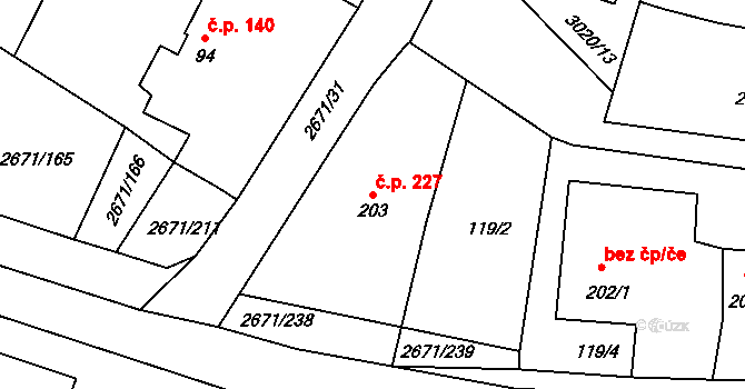 Černilov 227 na parcele st. 203/1 v KÚ Černilov, Katastrální mapa