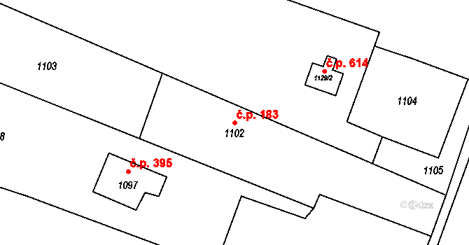 Jablůnka 183 na parcele st. 1102 v KÚ Jablůnka, Katastrální mapa