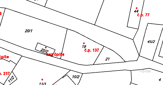 Suchdol nad Lužnicí 137 na parcele st. 19 v KÚ Suchdol nad Lužnicí, Katastrální mapa