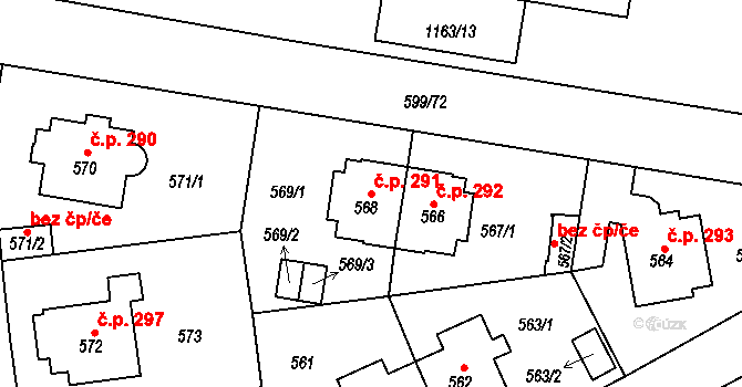 Prosek 291, Praha na parcele st. 568 v KÚ Prosek, Katastrální mapa