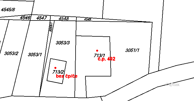 Dvůr Králové nad Labem 492 na parcele st. 713/1 v KÚ Dvůr Králové nad Labem, Katastrální mapa