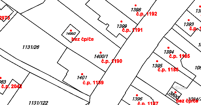 Dvůr Králové nad Labem 1190 na parcele st. 1400/1 v KÚ Dvůr Králové nad Labem, Katastrální mapa