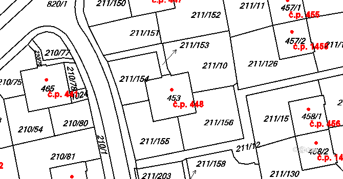 Sezimovo Ústí 448 na parcele st. 453 v KÚ Sezimovo Ústí, Katastrální mapa
