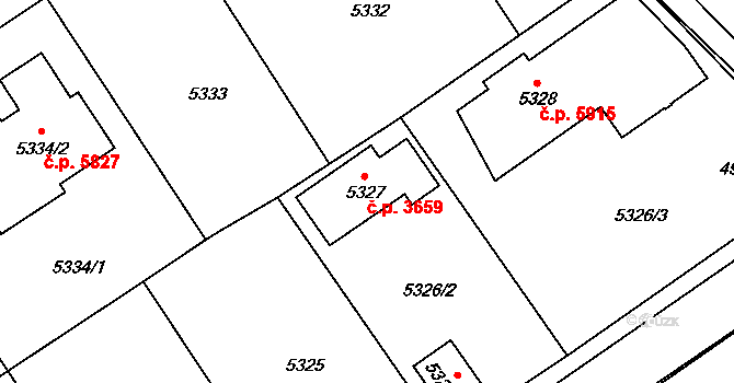 Chomutov 3659 na parcele st. 5327 v KÚ Chomutov I, Katastrální mapa