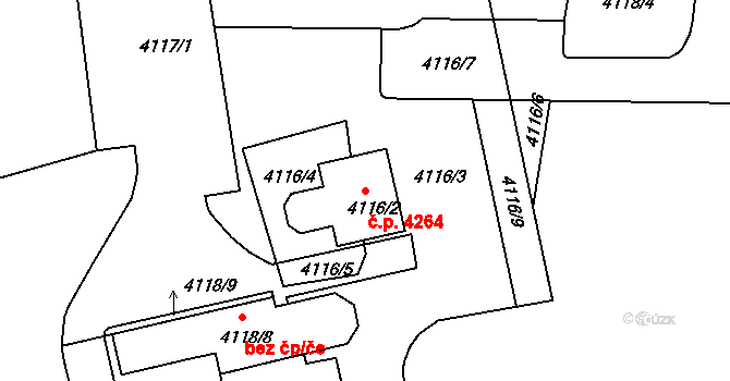 Chomutov 4264 na parcele st. 4116/2 v KÚ Chomutov II, Katastrální mapa
