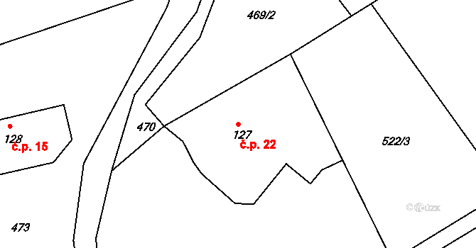 Roveň 22, Všelibice na parcele st. 127 v KÚ Všelibice, Katastrální mapa