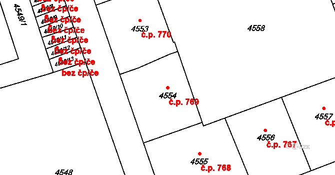Liberec III-Jeřáb 769, Liberec na parcele st. 4554 v KÚ Liberec, Katastrální mapa