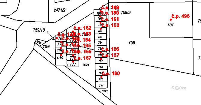 Střelice 156 na parcele st. 766 v KÚ Střelice u Brna, Katastrální mapa